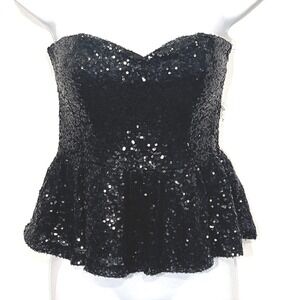 Black Sequin Corset Bustier Top Womens Small Goth Coquette‎ Witchy Cosplay Party
